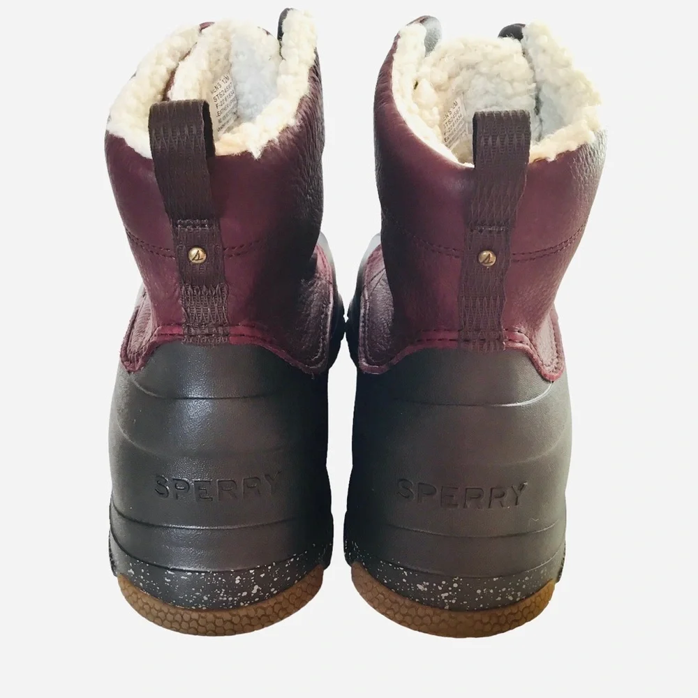 🆕 Sperry Duck Boot Float Lined Leather Waterproof Lace-up Brown/Burgundy Size-12